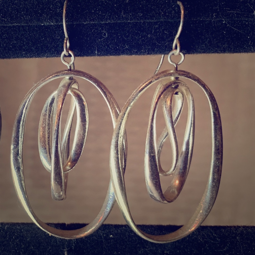 Silver Colored Abstract Dangling Costume Earrings